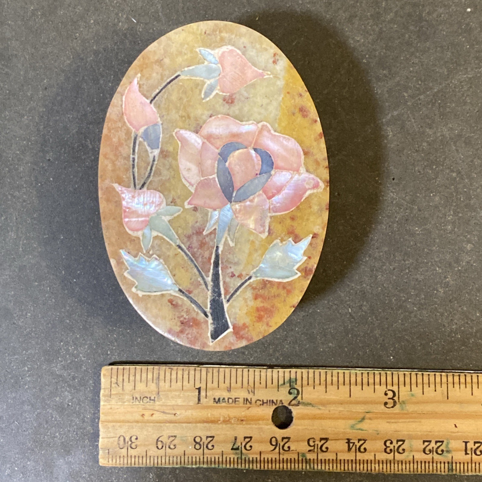 Stone Trinket Box with Inlaid Flowers