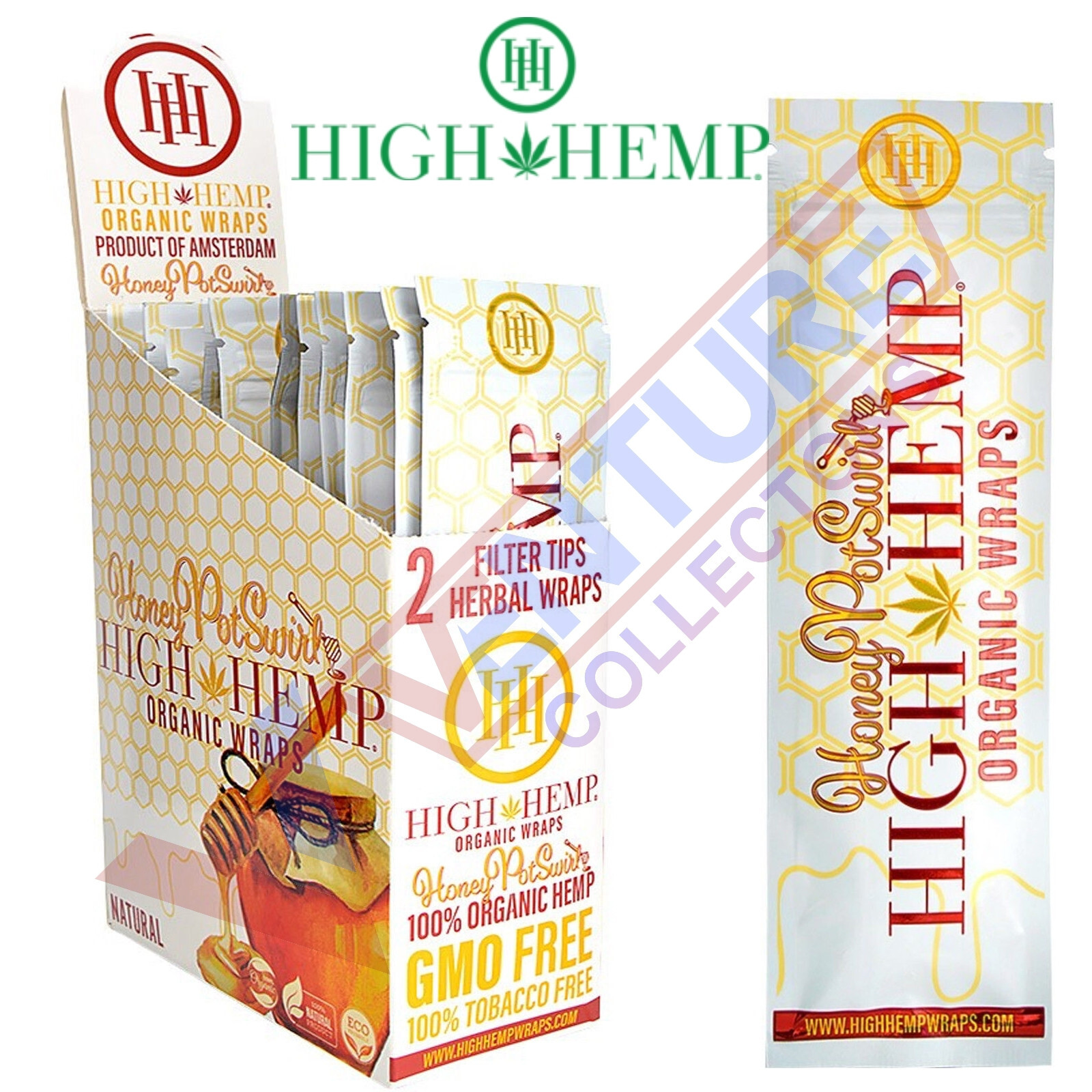 High H. Organic Wrap Rolling Paper Vegan HONEYPOT SWIRL Full Box 25 Pouch of 2CT