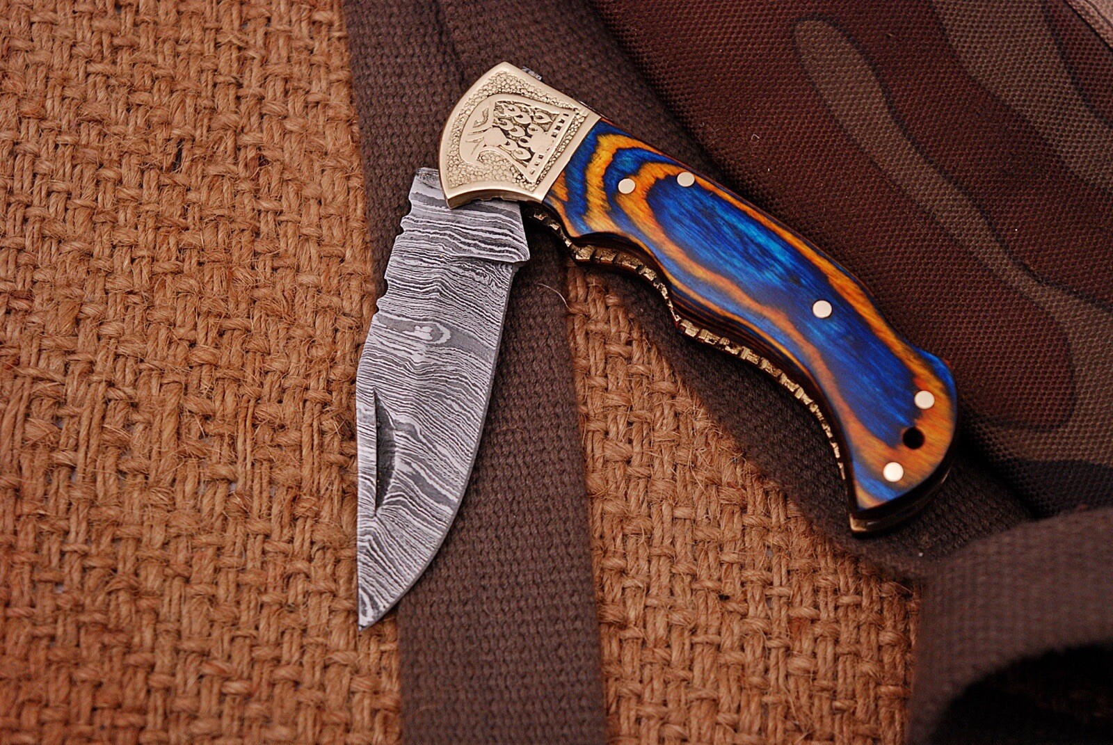 Damascus Steel Folding Blade pocket Hunter Lock-back Knife outdoor Camping EDC