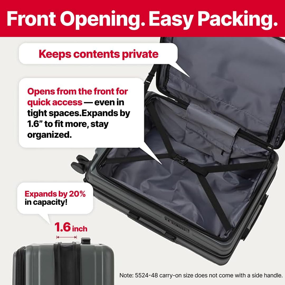 LW 5524 Hardshell Spinner Luggage with USB Port & Cup Holder, Easy Access Design