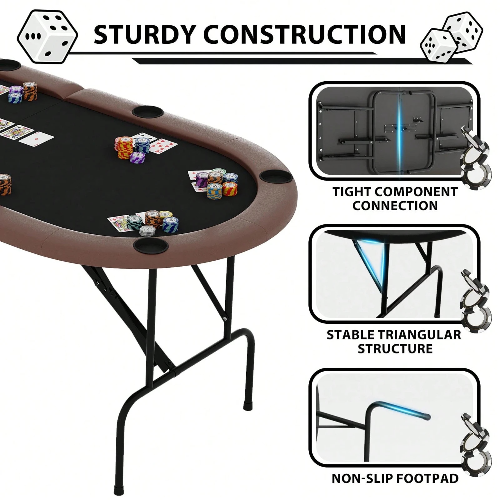 Meiyiu 71" Oval Poker Table 8 Player Foldable Texas Holdem Blackjack Table NEW