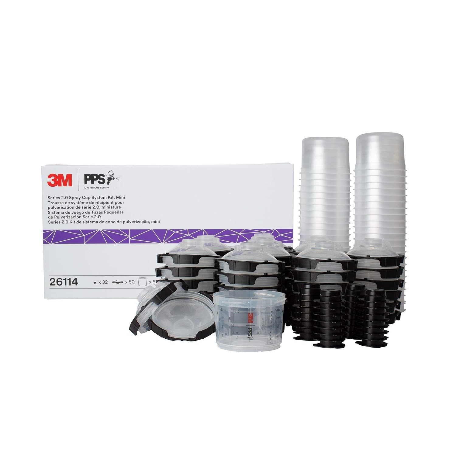 3M PPS 2.0 Spray Gun Cup, Lids and Liners Kit, 26114, Mini, 6 Ounces, 200-Micron