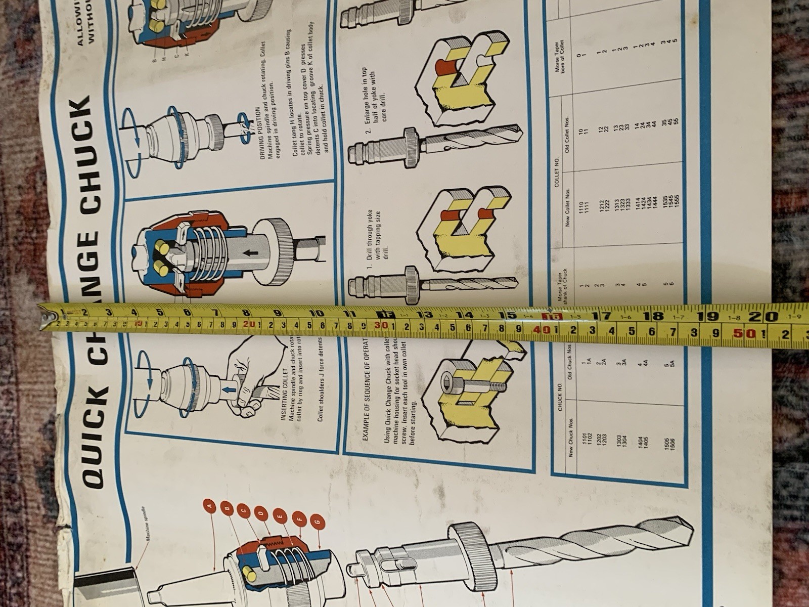 Vintage Engineering Workshop Posters Charts Quick Change Chuck Drilling Tapping