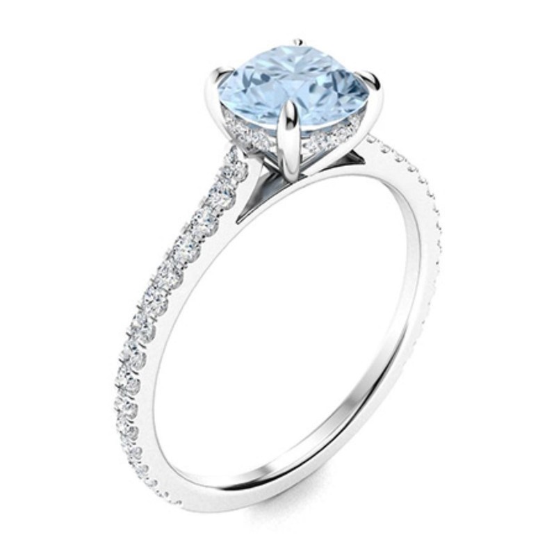6.50mm Round Aquamarine Solitaire Ring 925 Sterling Silver Engagement Gift