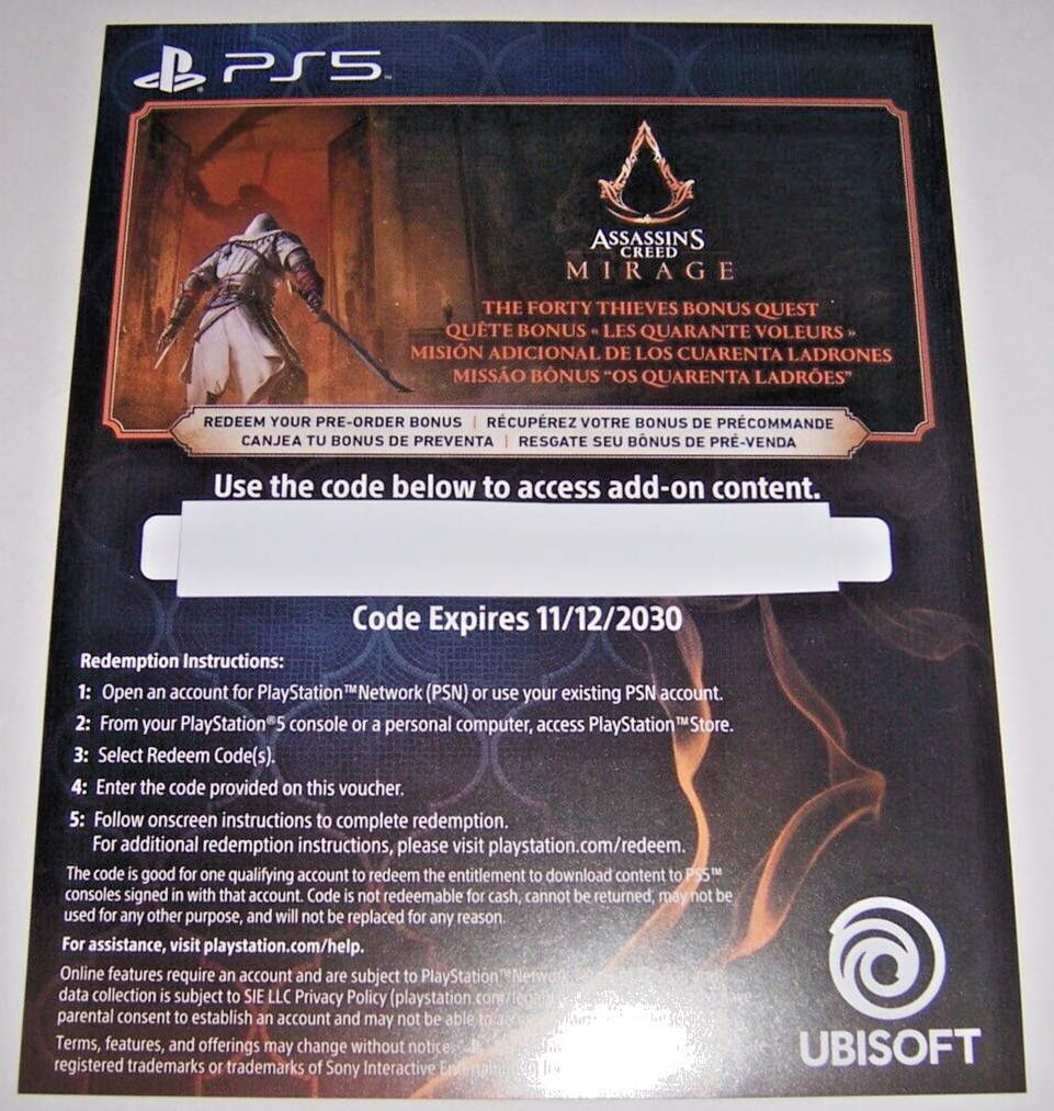 Assassin's Creed Mirage Forty Thieves Pre Order Bonus DLC PlayStation 5 PS5