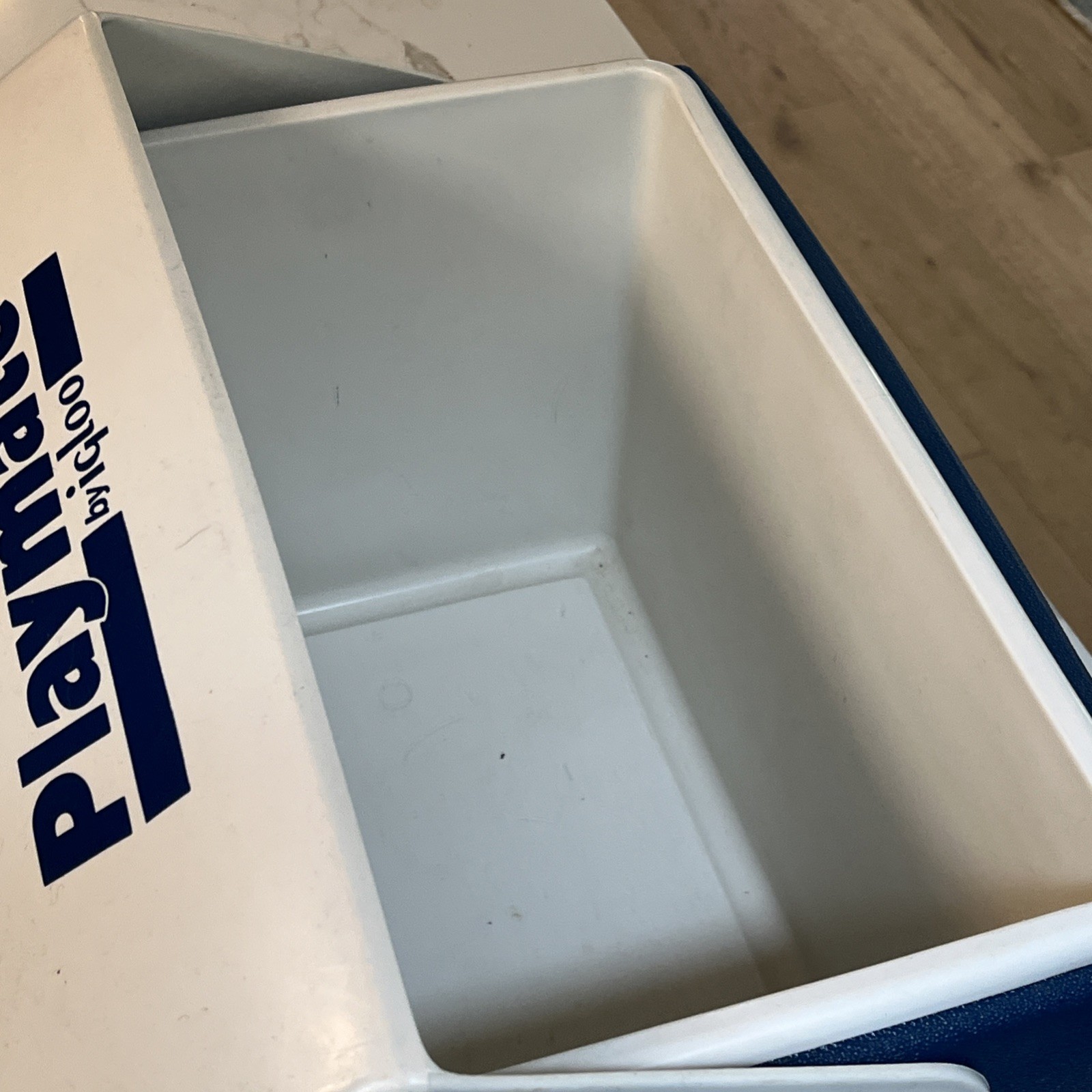 Vintage Blue & White Playmate Cooler By Igloo With Push Button Open