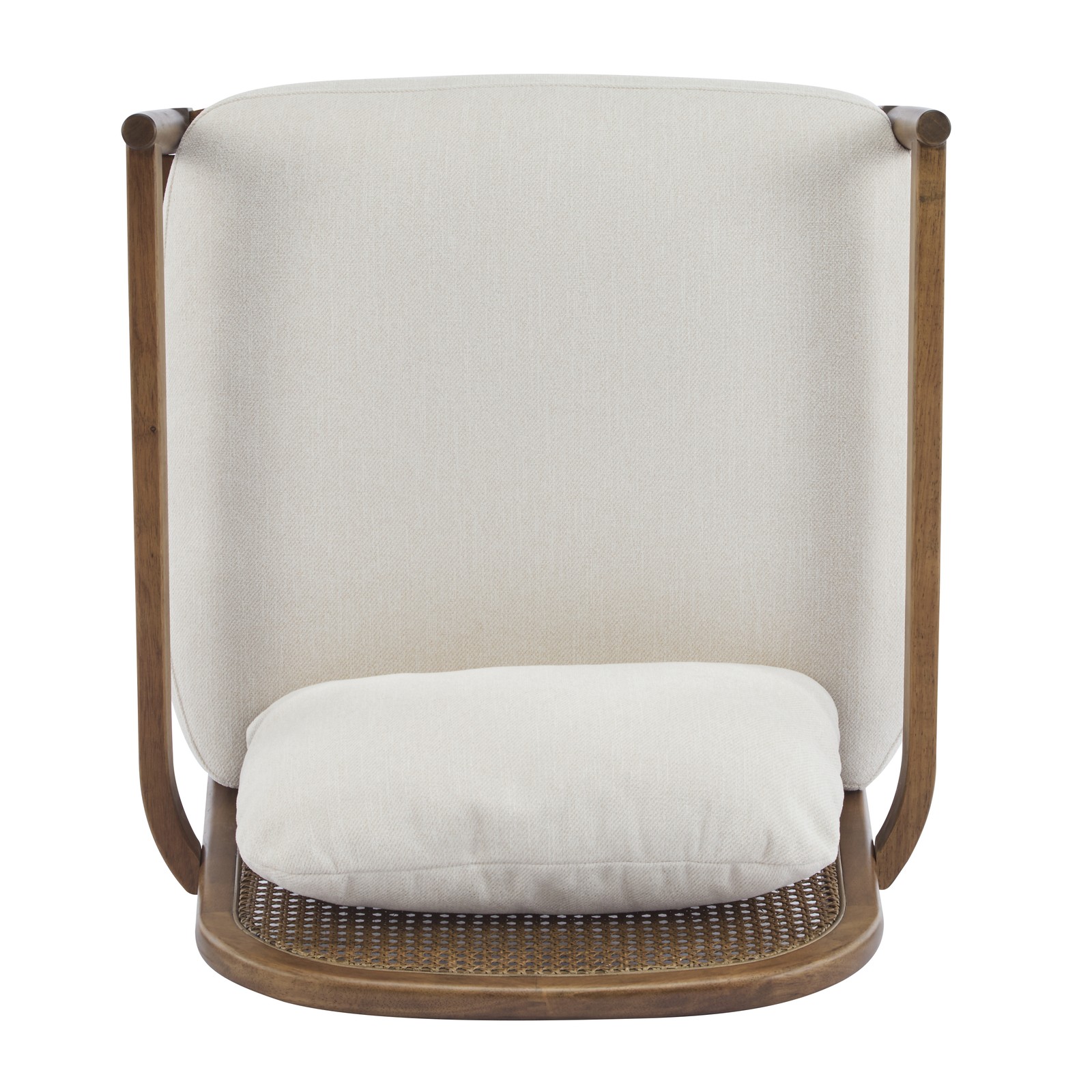 Set of 2 Mid-Century Modern Accent Chairs Rattan Back Solid Wood Beige