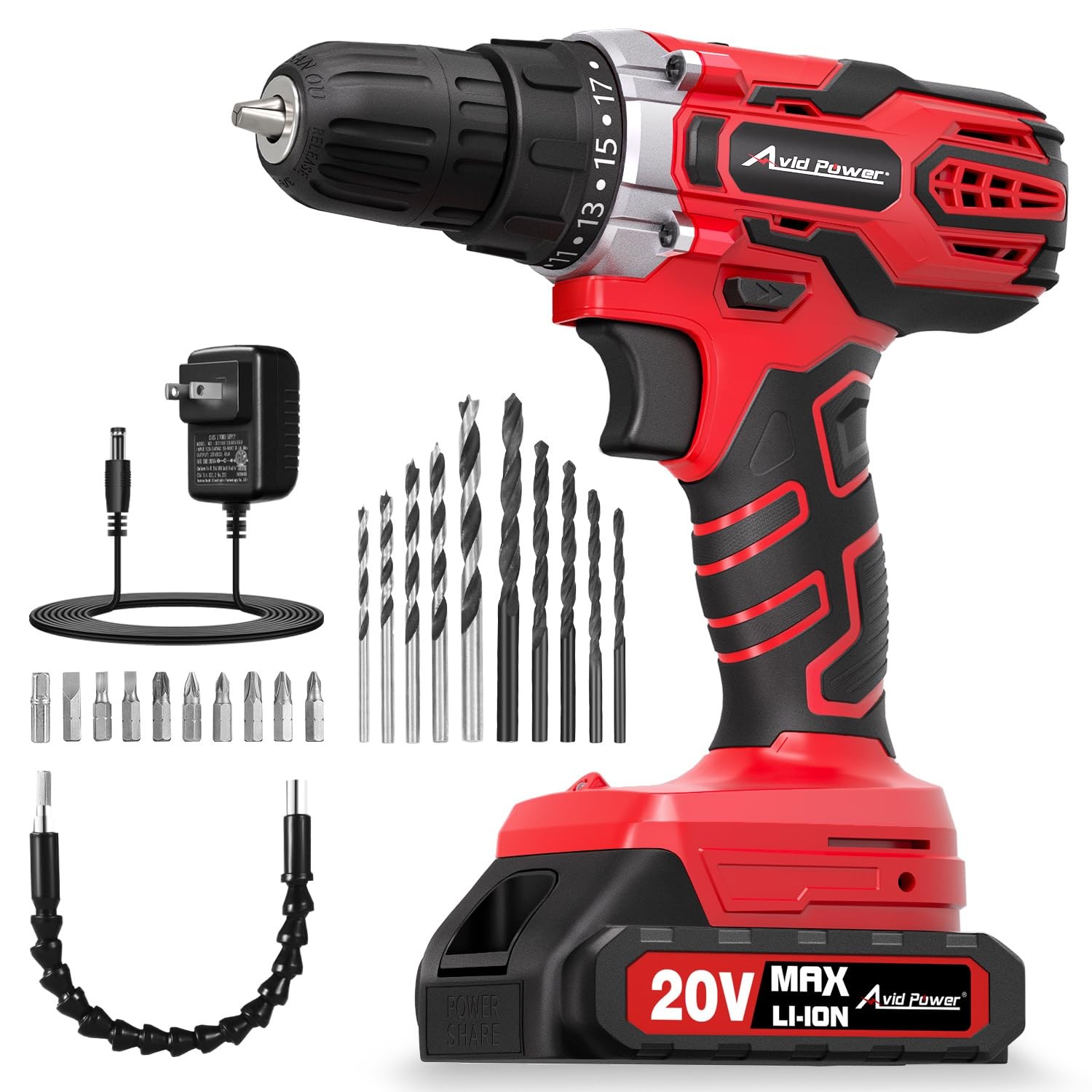 20V MAX Power Drill Kit, Cordless Drill Set with Battery and Charger, 2 Varia...