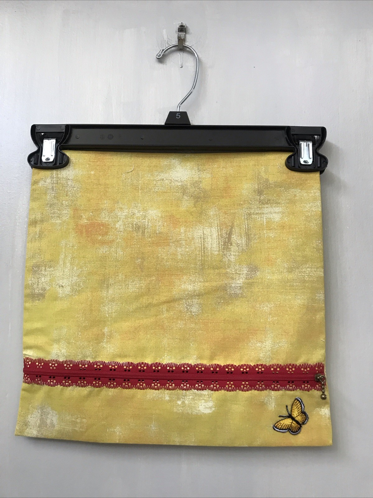 Handmade 11x11” Pouch Lace Trimmed Zipper Fully Lined Washable Yellow
