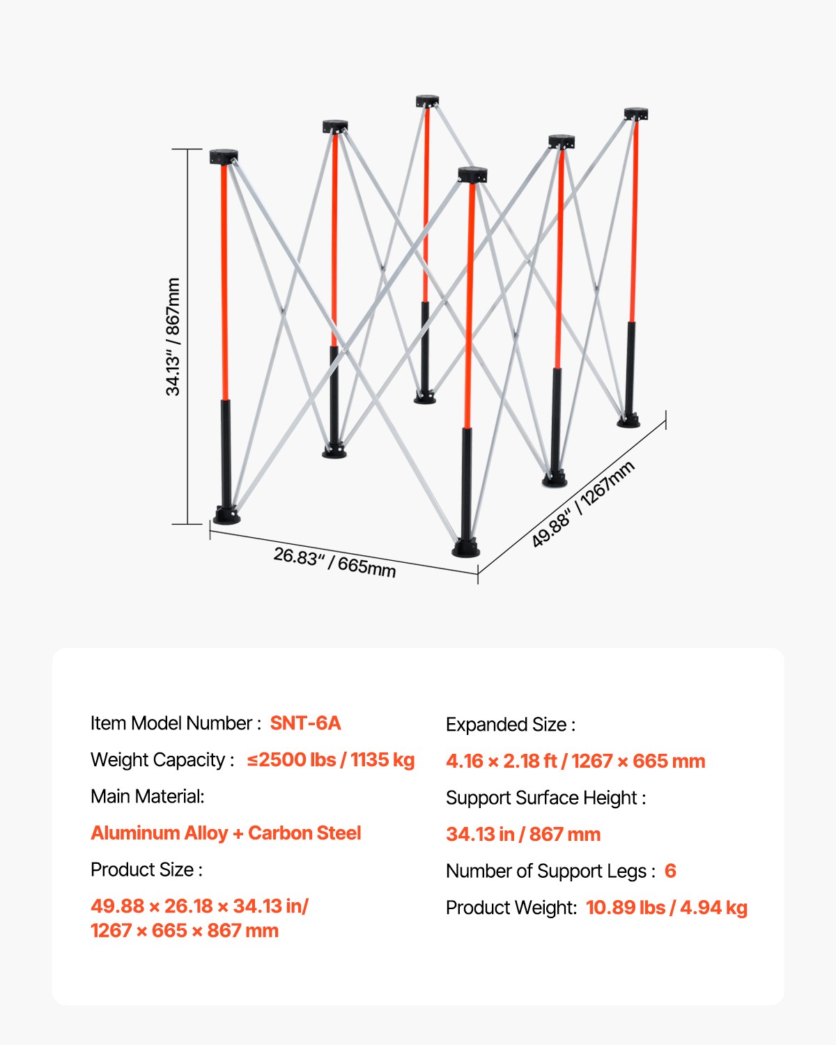 VEVOR Portable Folding Workstand 4.16 x 2.18ft Collapsible Work Stand 2500lbs