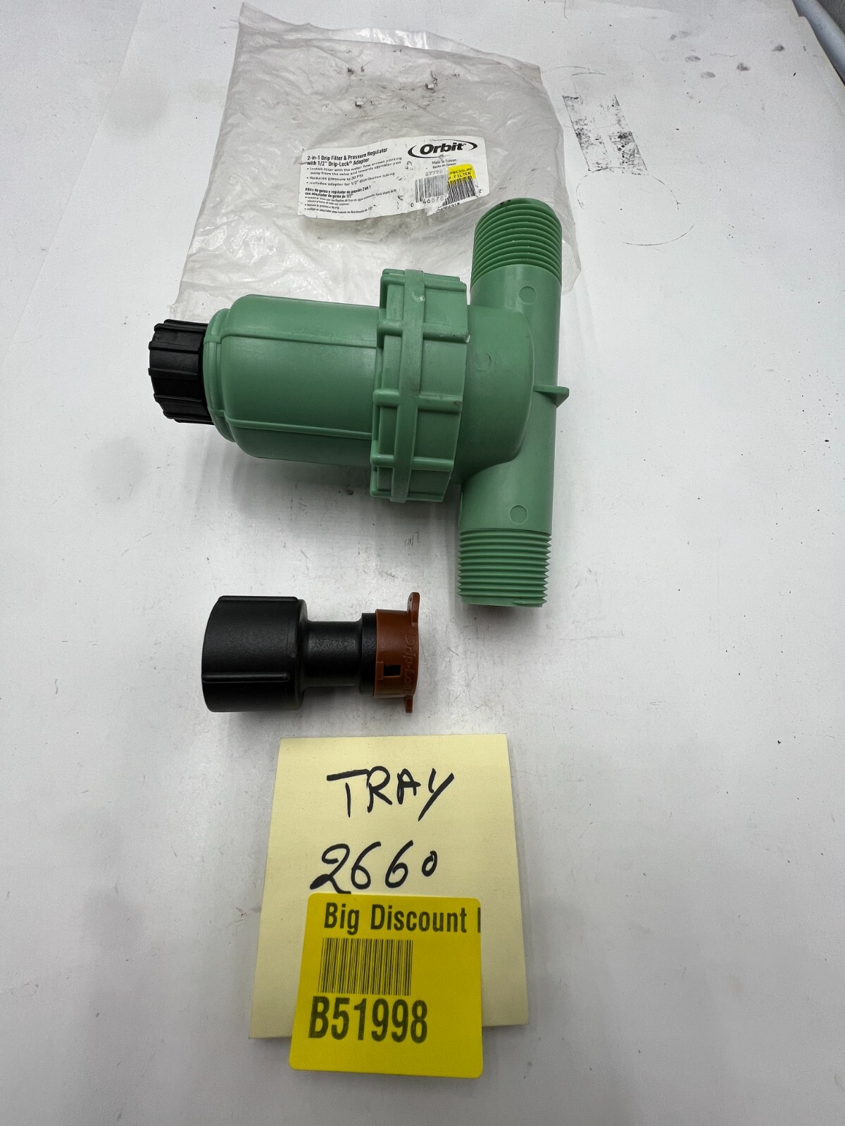 Orbit 2-in-1 Drip Irrigation Filter & Pressure Regulator 1/2" Drip Lock Adapter