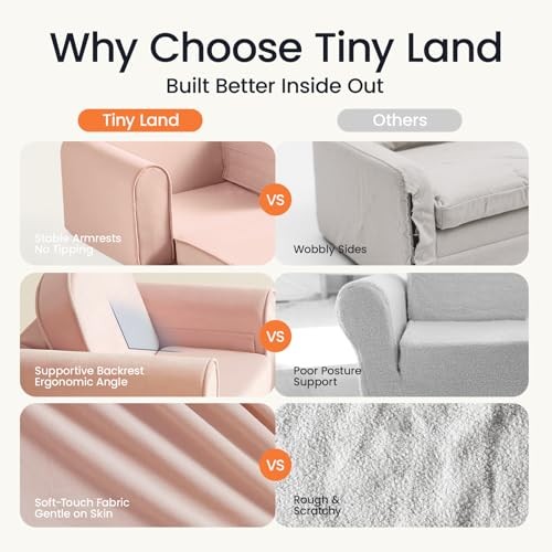 2-in-1 Foldable Kids Couch with Pockets – Soft Thick Toddler Sofa, Pink