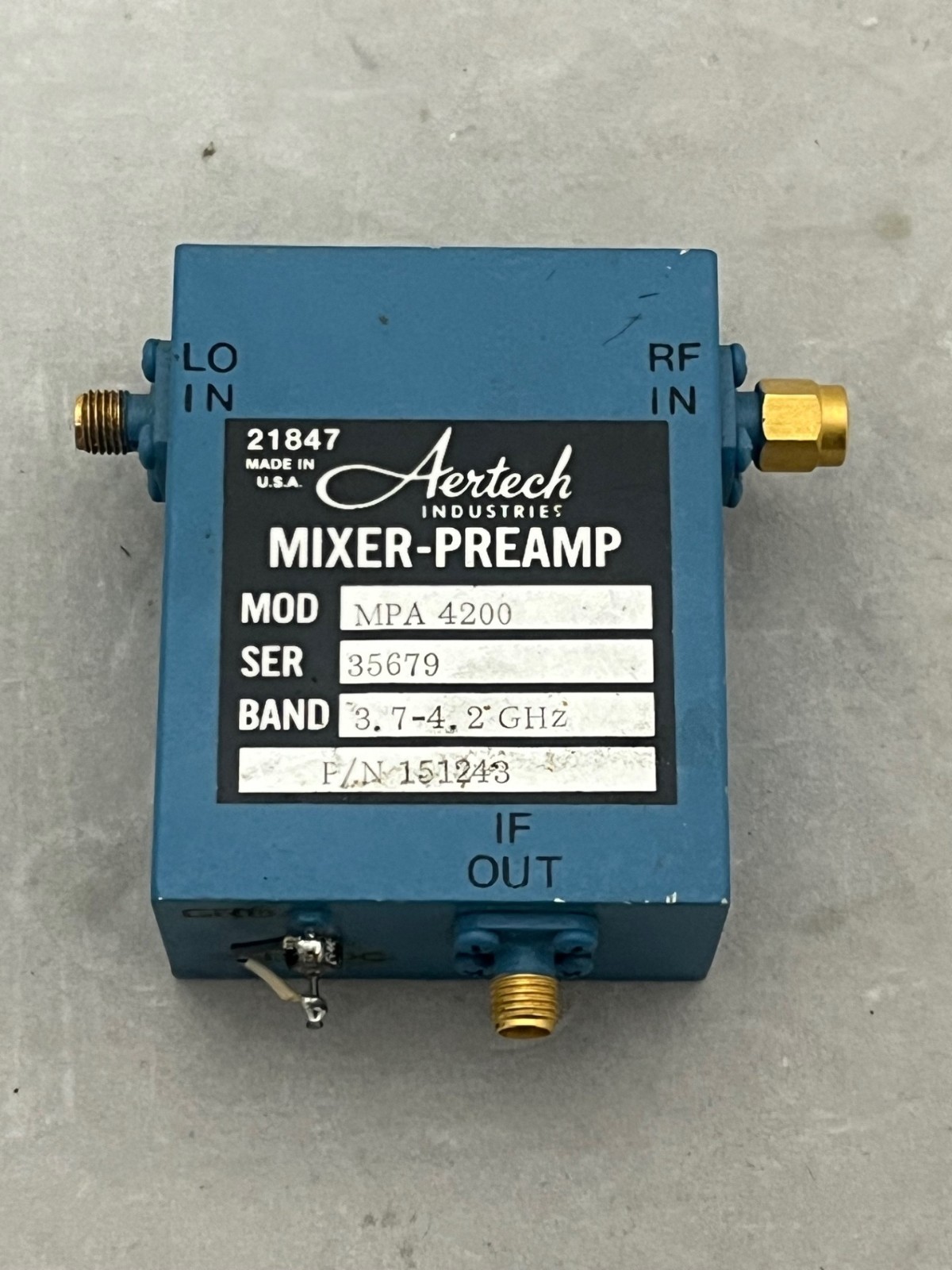 Aertech Industries Mixer-Preamp MPA 4200 - Band 3.7-4.2 GHz, PN 151243