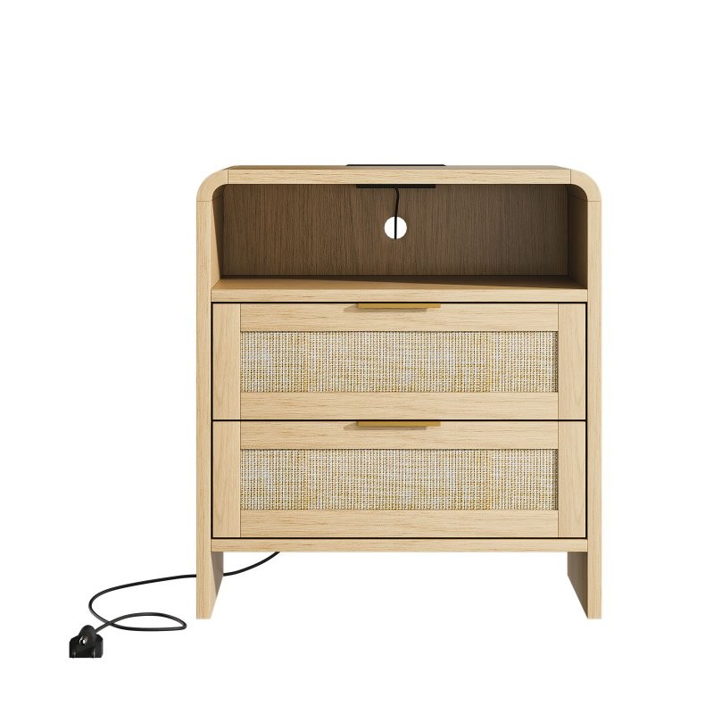 2PCS Nightstand Bedside End Table With 2 Drawers, Storage Shelf, Charging Socket