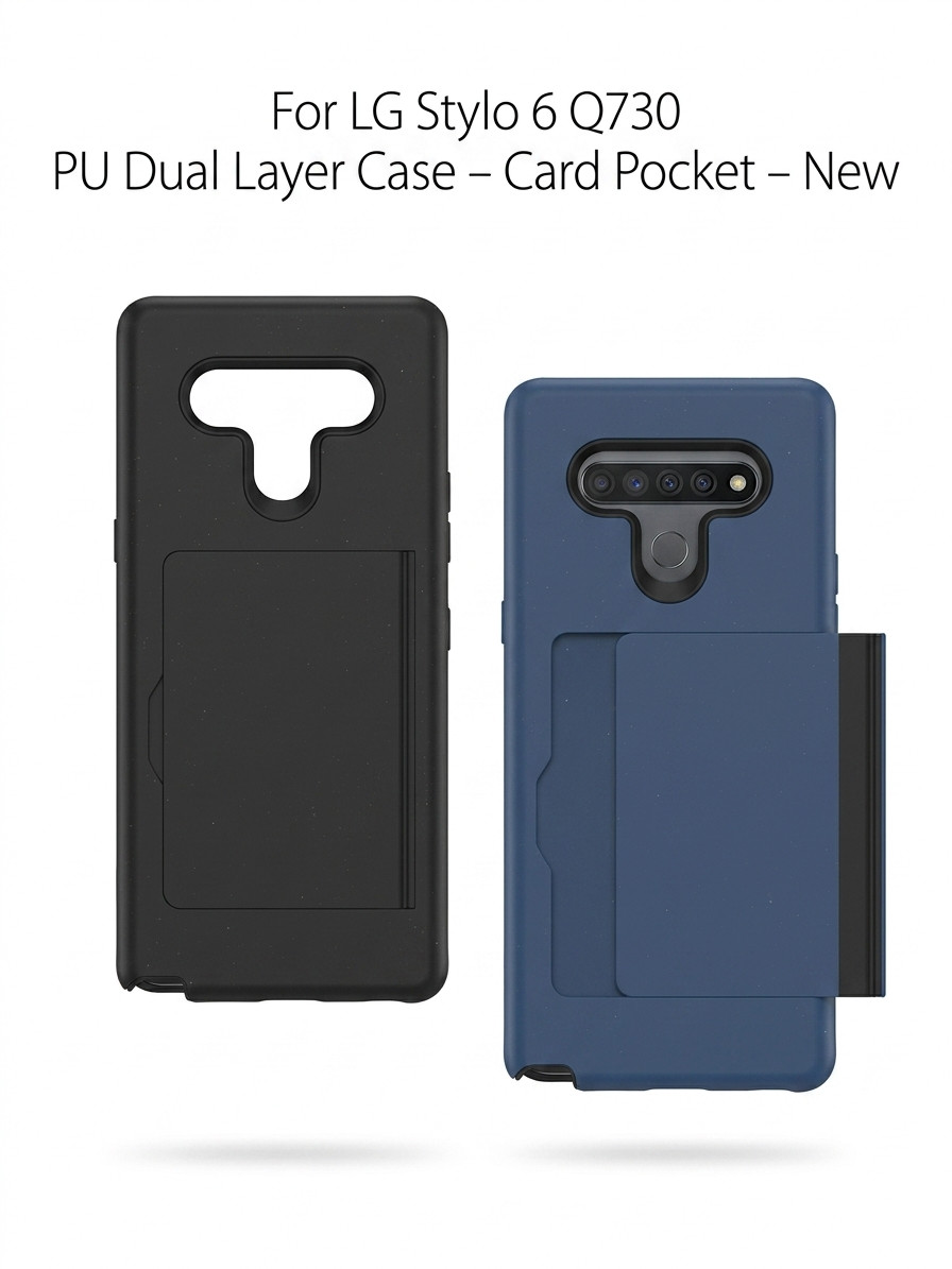 For LG Stylo 6 Q730  PU Dual Layer Case – Card Pocket – New