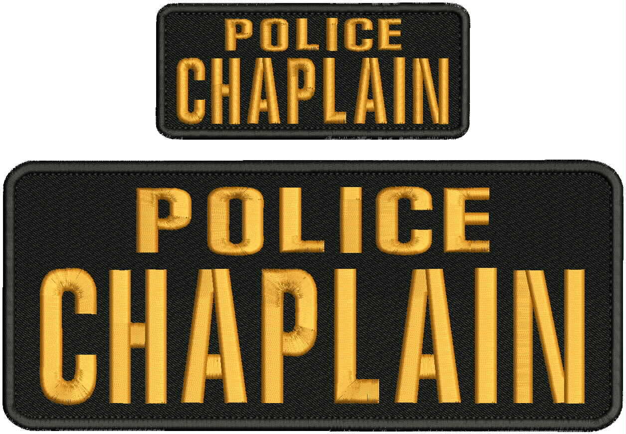 POLICE CHAPLAIN Embroidery Patches 4 X 10" and 2x5 Hook on back  gold
