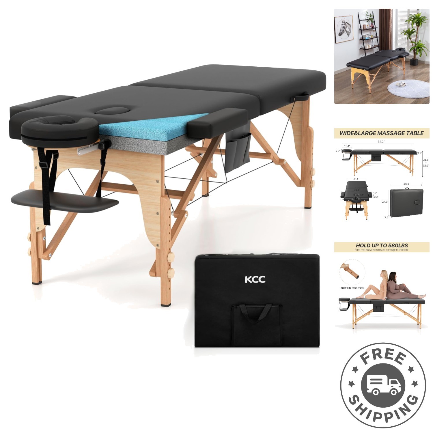 Compact Massage Table with High-Quality Memory Foam - Easy Set Up for Therapists