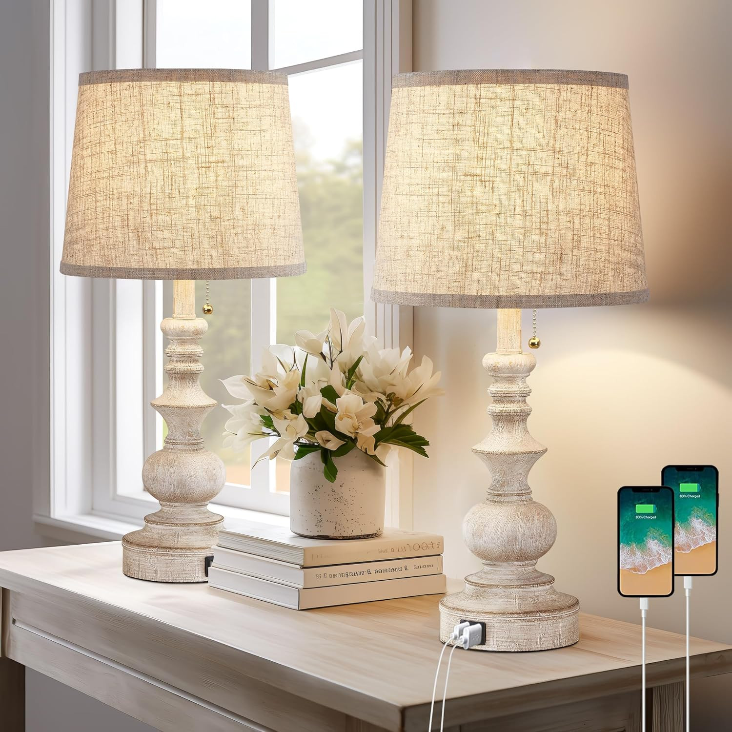 Table Lamps for Bedrooms Set of 2 Farmhouse Bedside Lamps for Nightstand with US