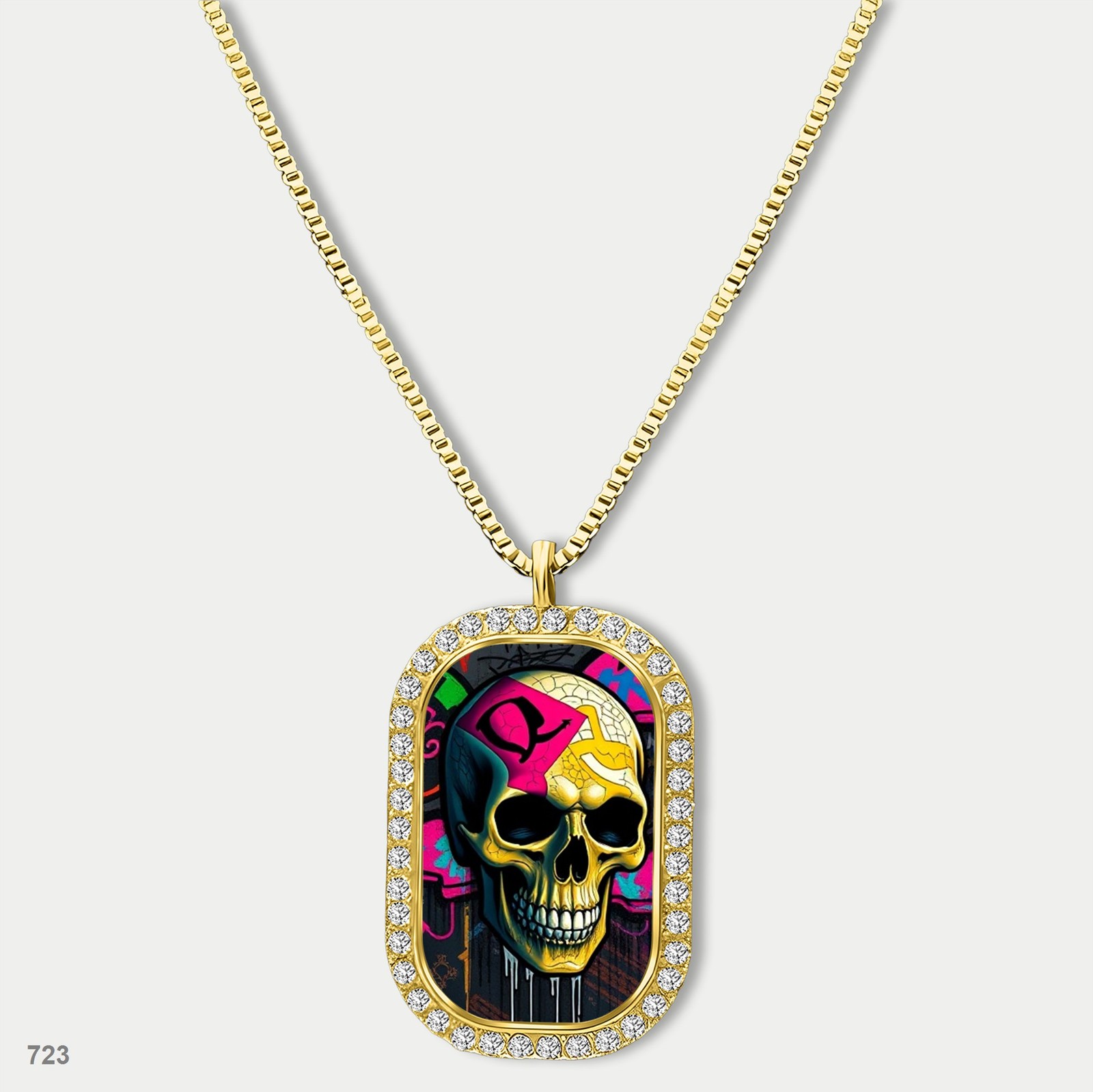 New Skeleton Graffiti Skull Fashion Pendant Necklace Chain Photo Dog Tag Chain G