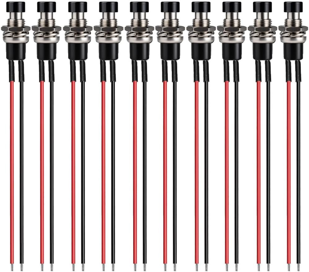3V-6V-12V-24V-230V/1A 10Pcs 7Mm Black Prewired Mini Momentary Push Button,Spst N