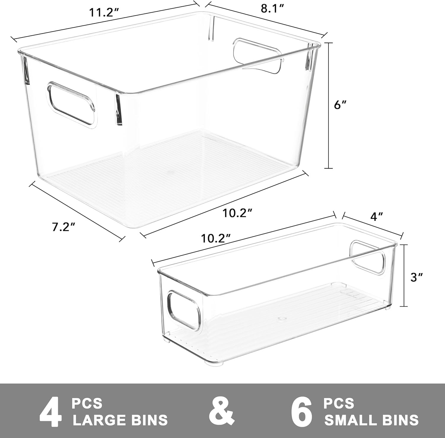Set of 10 Clear Plastic Storage Bins, 4 Large and 6 Small Stackable Storage Cont
