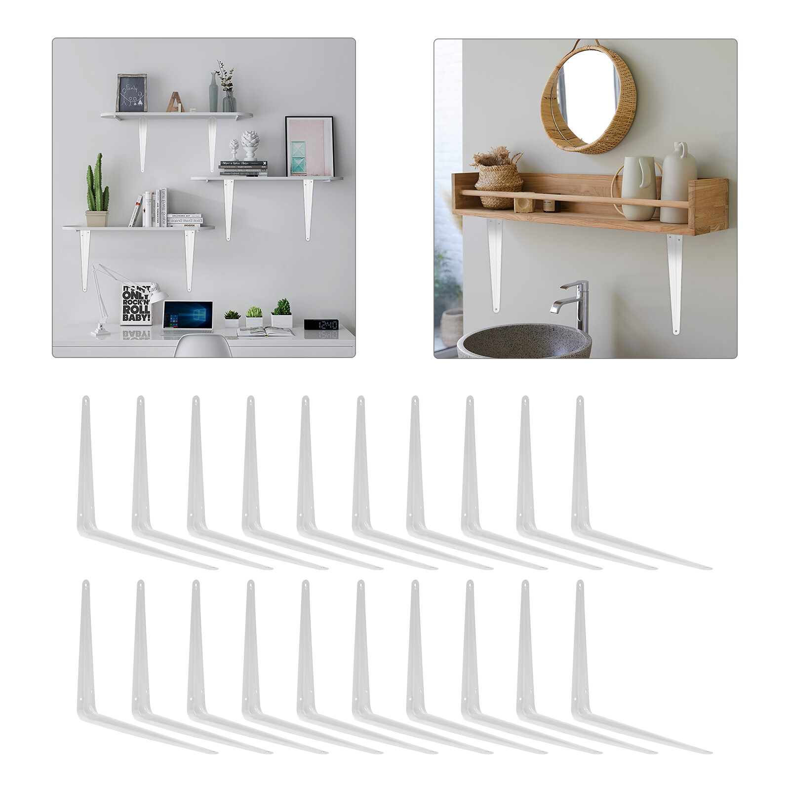 20 Pcs 8" X 10" Inch Utility Metal Wall Shelf Corner Bracket  White L Brace