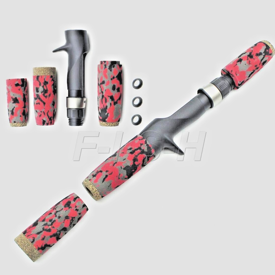 Red EVA Casting Fishing Rod Handle Grip with Graphite Reel Seat Build Repair