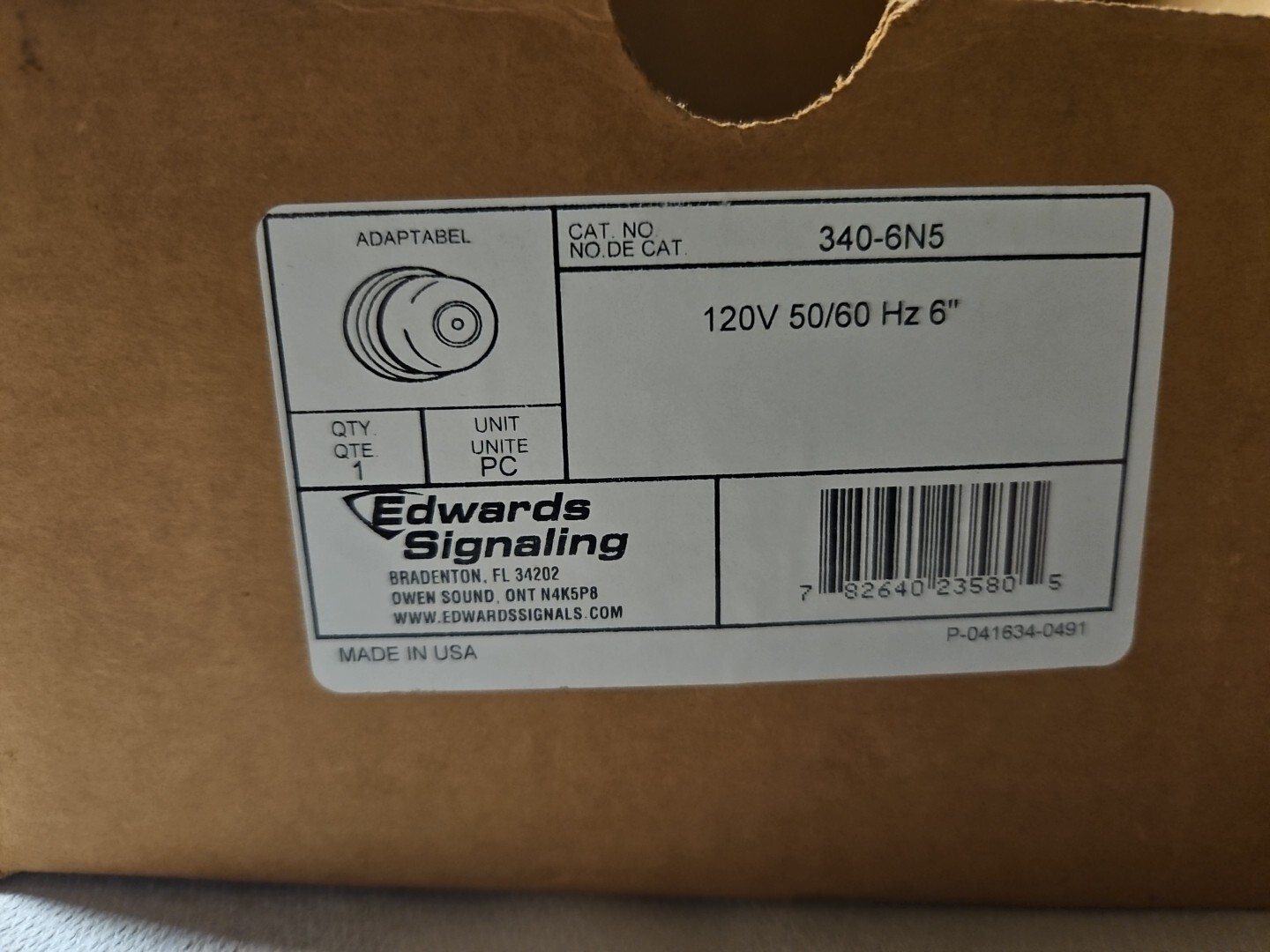 Edwards Signalling ADAPTABEL 340-6N5 Bell 120V 0.07 Amp