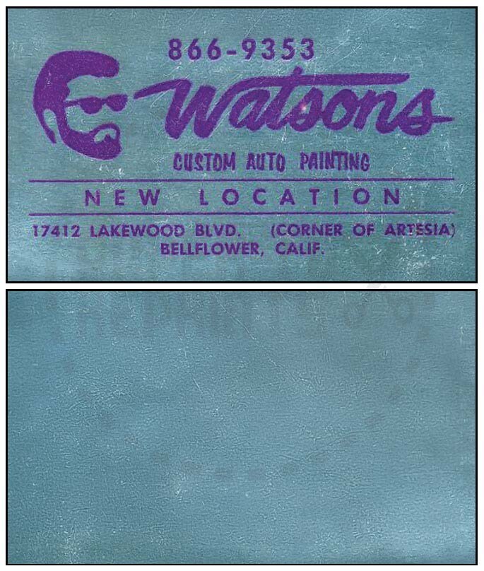 WATSONS CUSTOM AUTO PAINTING BUSINESS CARD - GREY/PURPLE - VINTAGE REPRINT