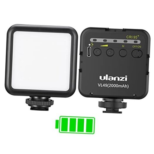 VL49 2000mAh LED Video Light w 3 Cold Shoe, Rechargeable Soft Light Black
