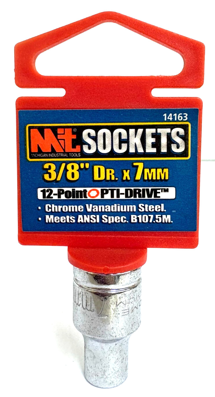 7MM X 3/8 DRIVE 12 POINT STANDARD SHALLOW SOCKET CHROME VANADIUM STEEL MIT 14163