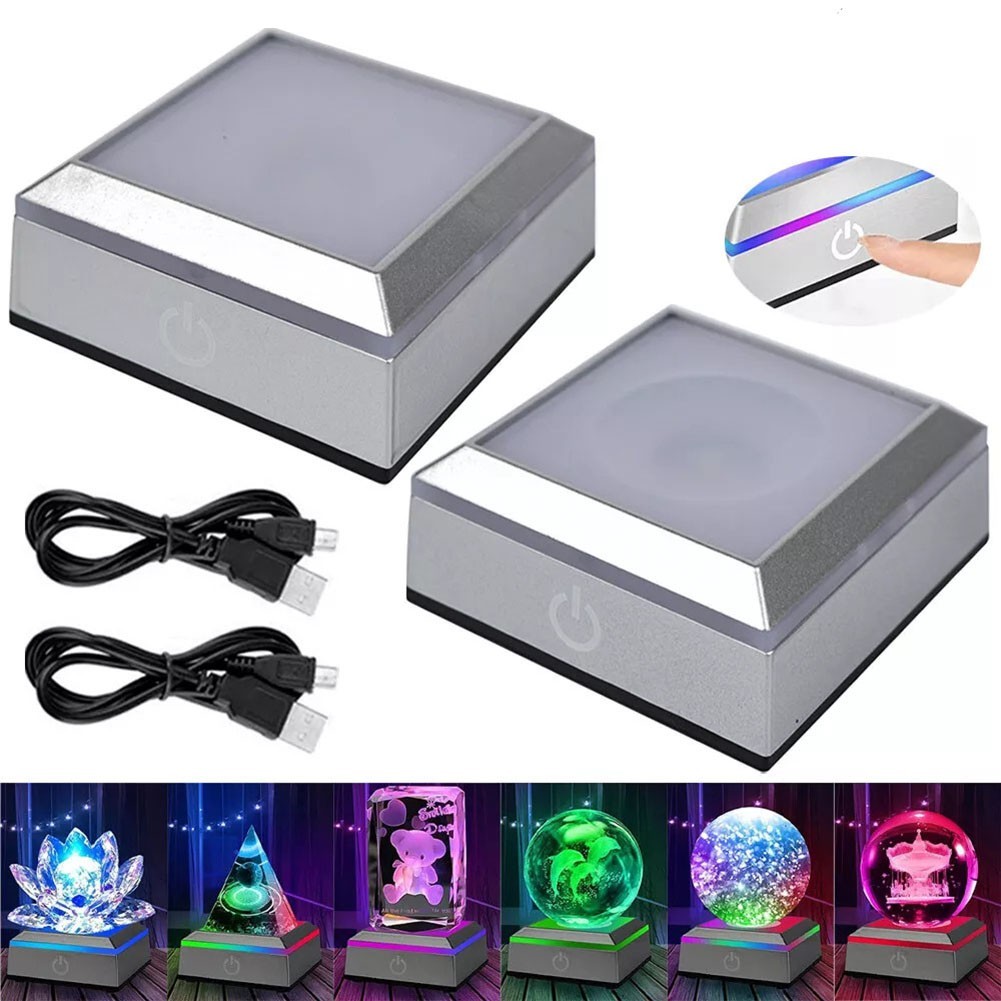 Square LED Light Base for Crystal Artwork Colorful Lighting Display for stand
