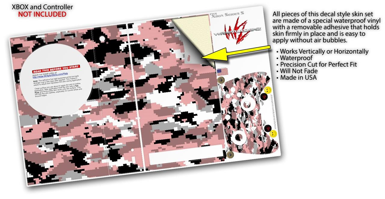Skin Wrap for XBOX Series S Console Controller Digital Camo Pink