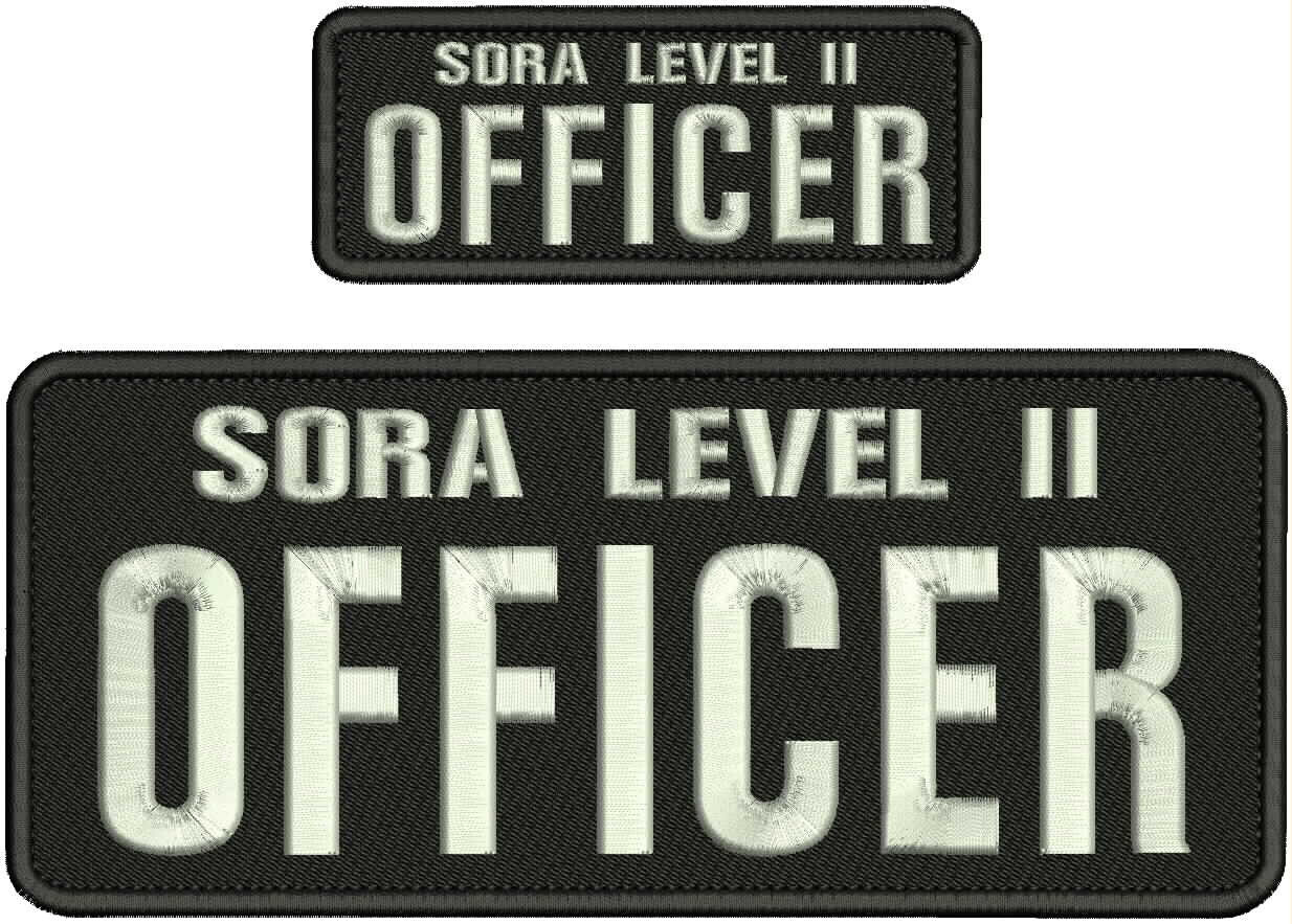 SORA LEVEL II OFFICER EMB PATCH 4X10 AND 2X5 sew on ON BACK  SILVER ON BLACK