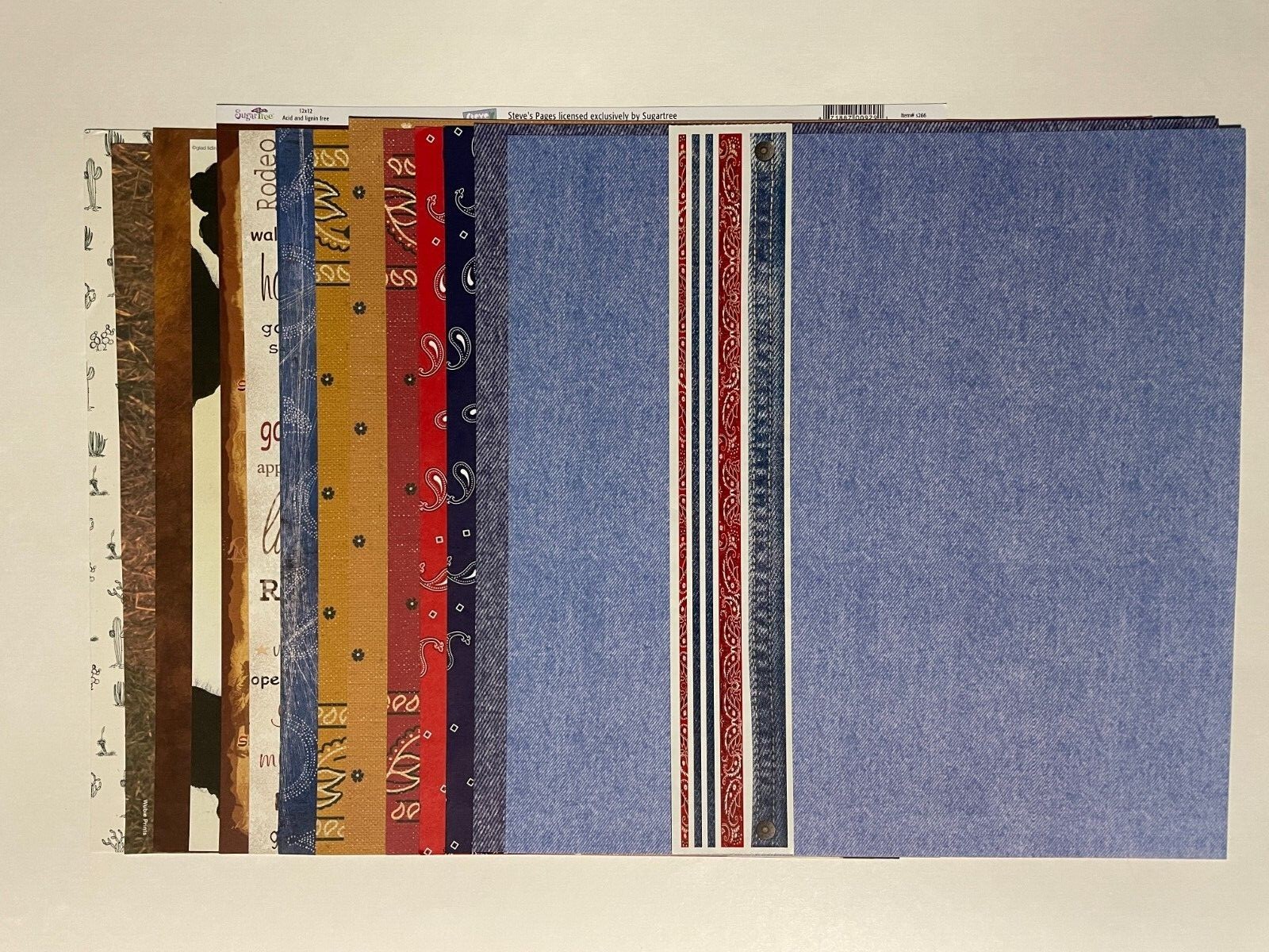 ASSORTED BANDANA AND DENIM 12X12 SINGLE-SIDED PAPER AND STICKERS