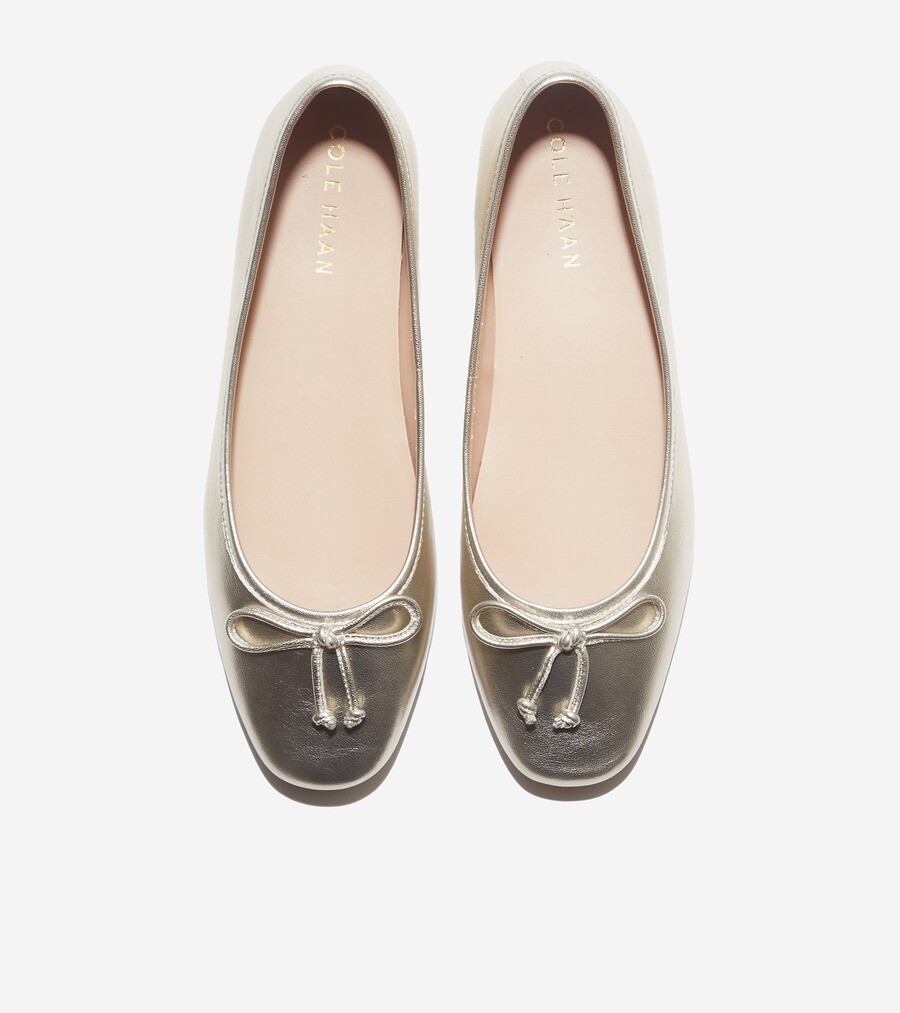 COLE HAAN YARA SOFT BALLET Women's Flats Shoes Soft Gold Leather Bow NEW W30136