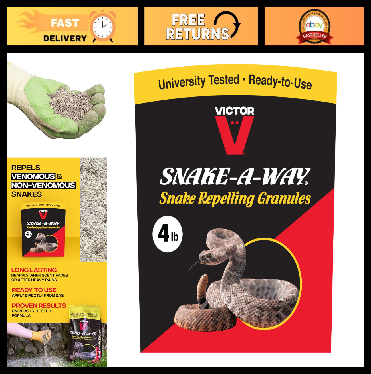 Outdoor Snake Repellent Granules 4lbs - Effective Against Poisonous & Non-Poison