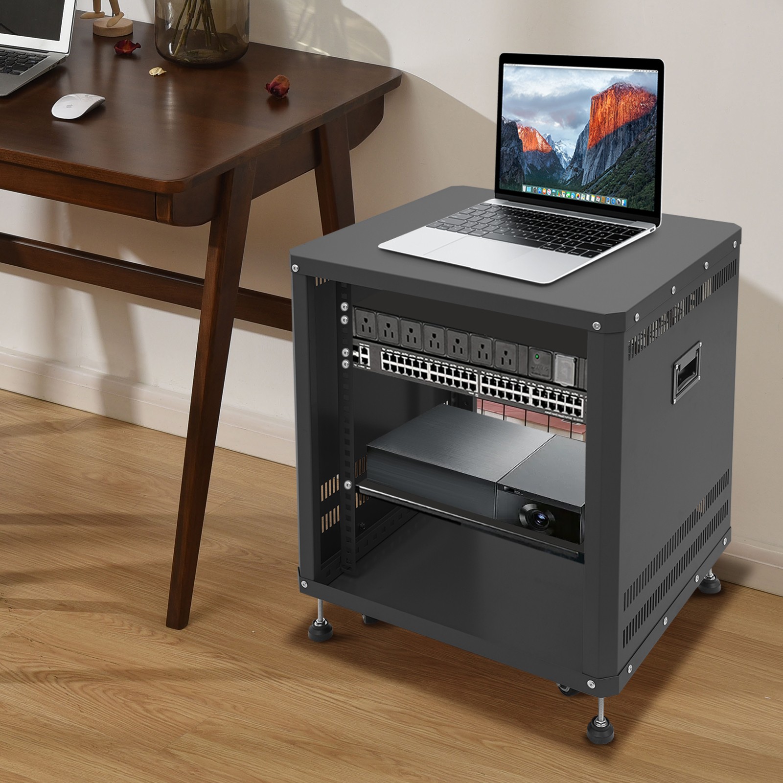 12U Carbon Steel Network & Stereo Rack, Rolling Server Rack For Nightclubs
