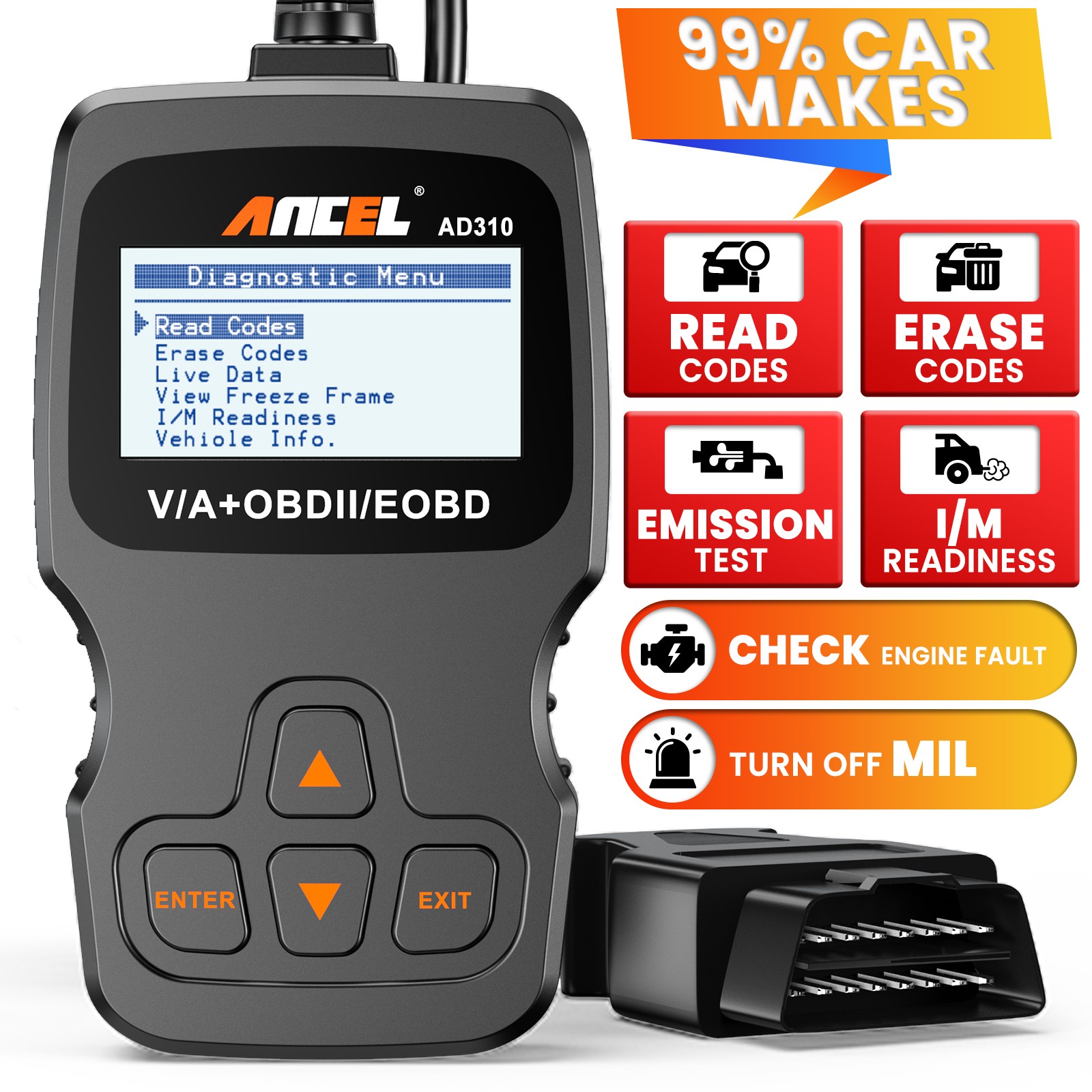 Ancel AD310 Engine Diagnostic Scan Tool Car Code Reader OBD2 Scanner Automotive