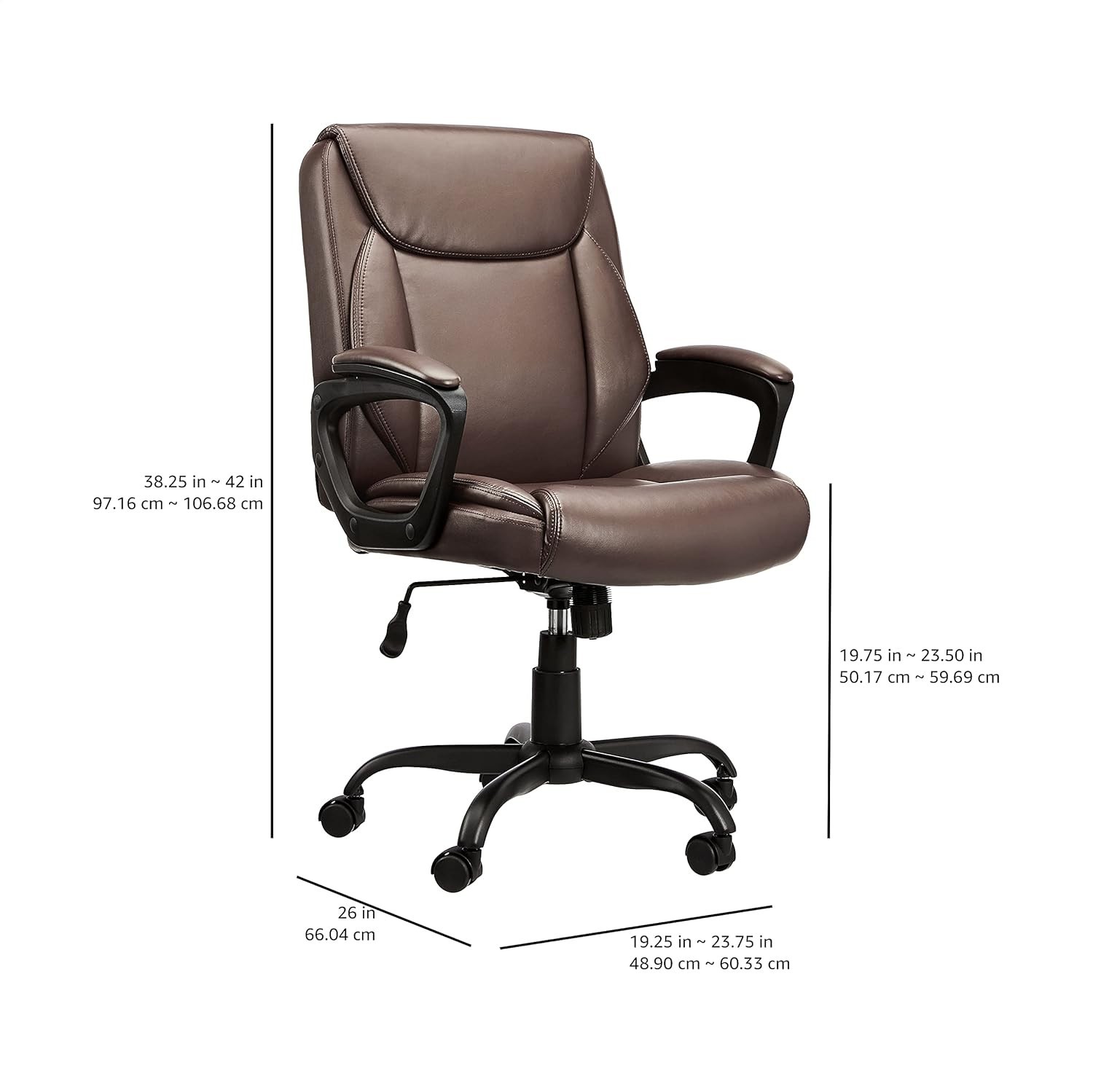 PU Padded Mid-Back Height Adjustable Office Computer Desk Chair w/ Armrest Brown