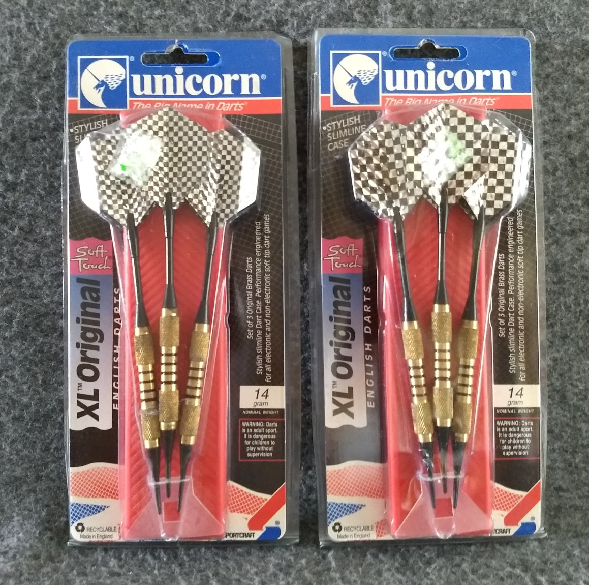 Unicorn Soft Touch Soft Tip Darts 14 Grams XL Original Brass With Case Lot/2 NEW