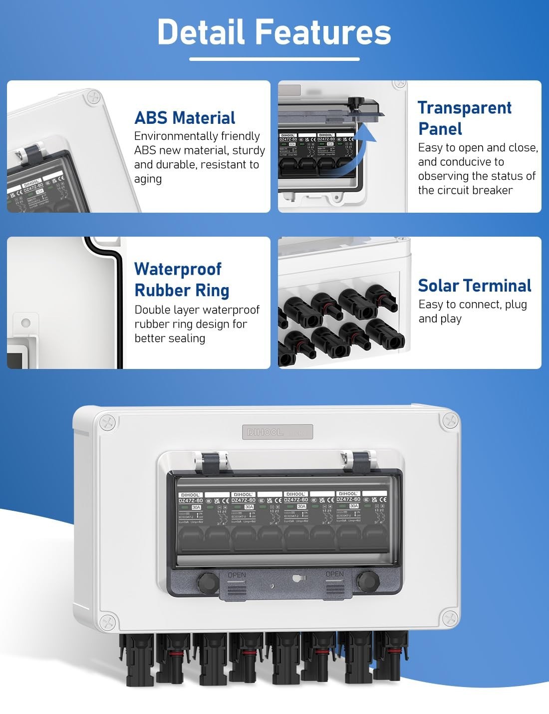 30 Amp Solar Panel Disconnect Switch - 4 String Waterproof Circuit Breaker Box