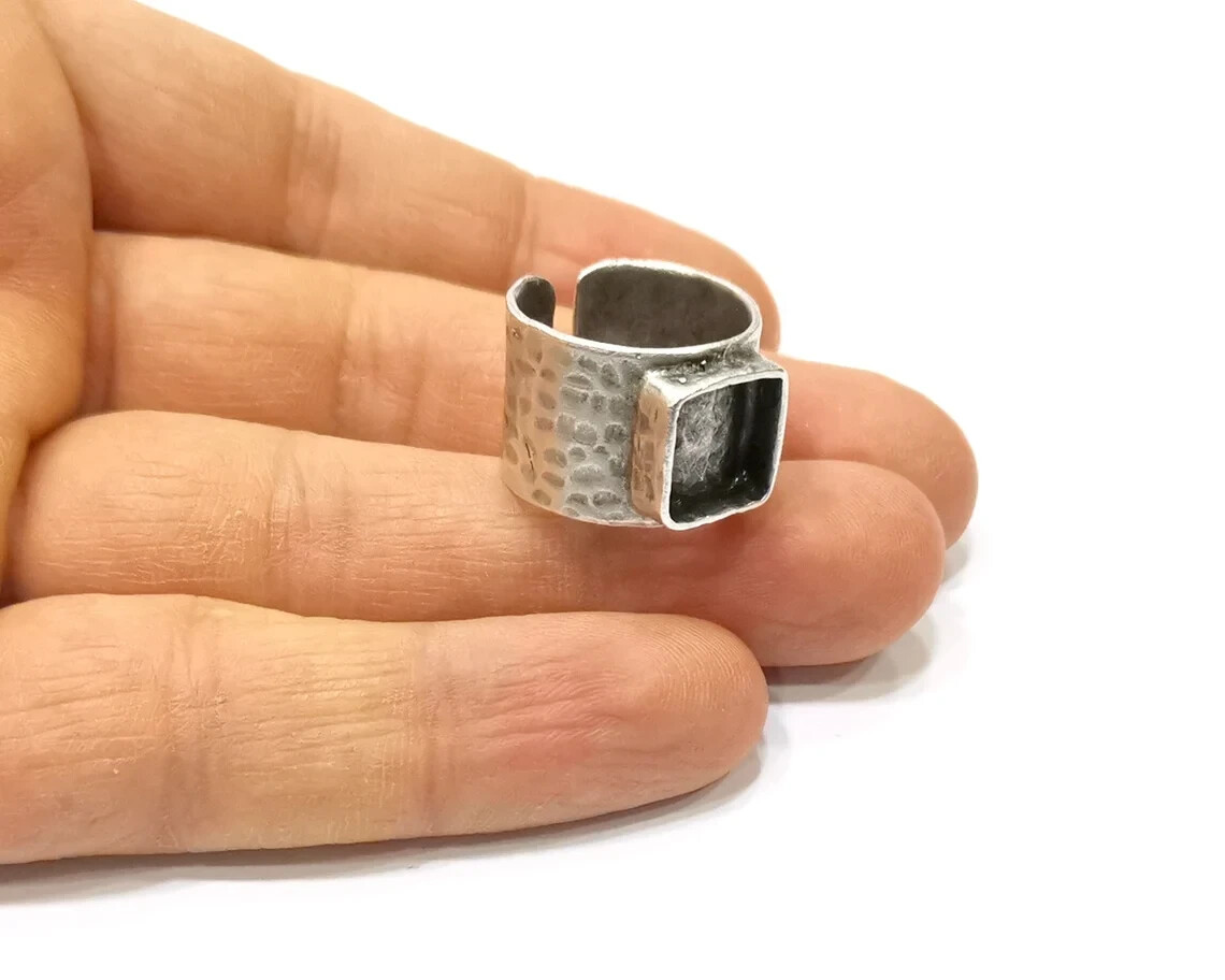Silver Ring Setting Resin Ring Blank Cabochon Base inlay Mounting Adjustable