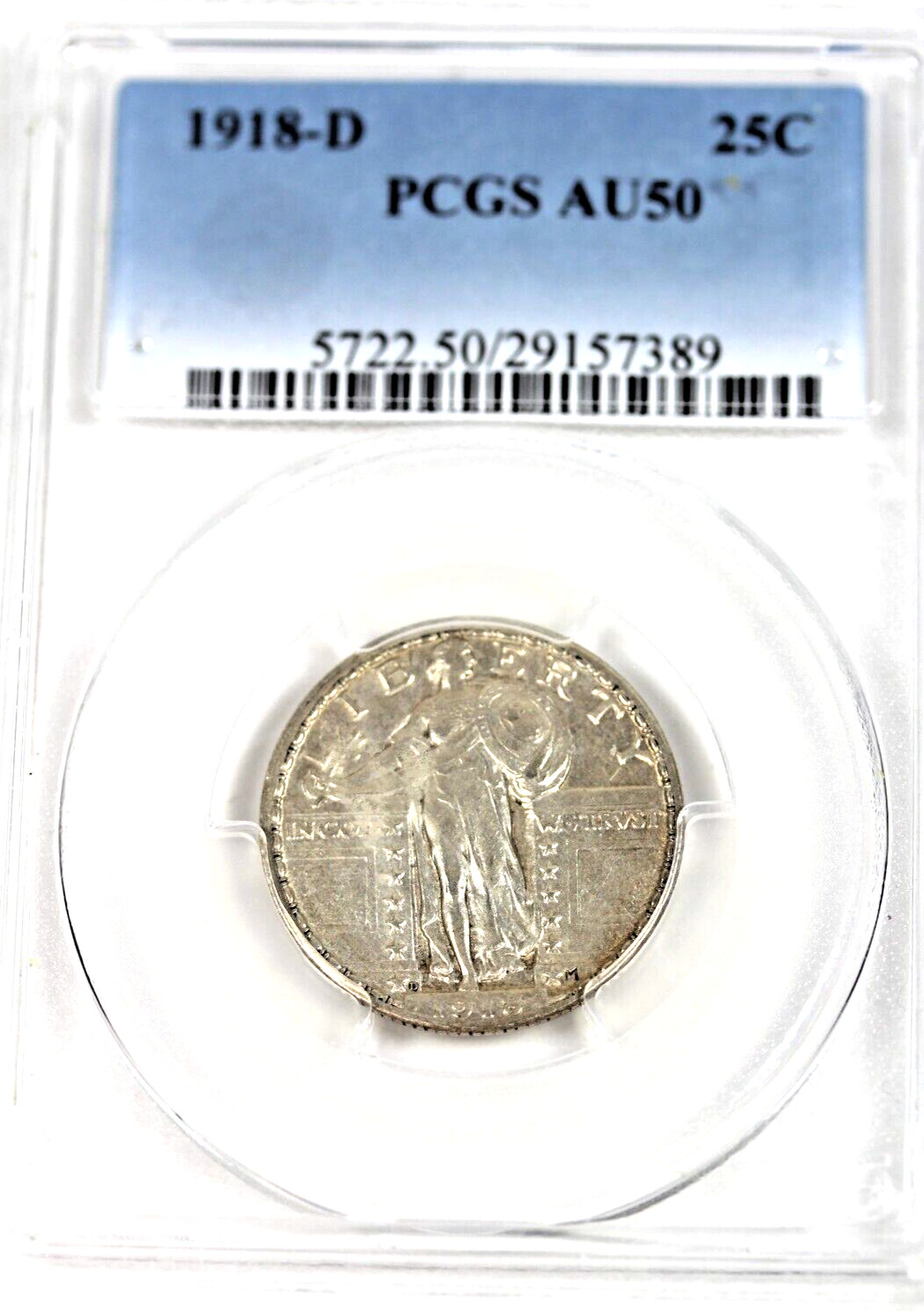 1918-D Standing Liberty Quarter : PCGS AU50