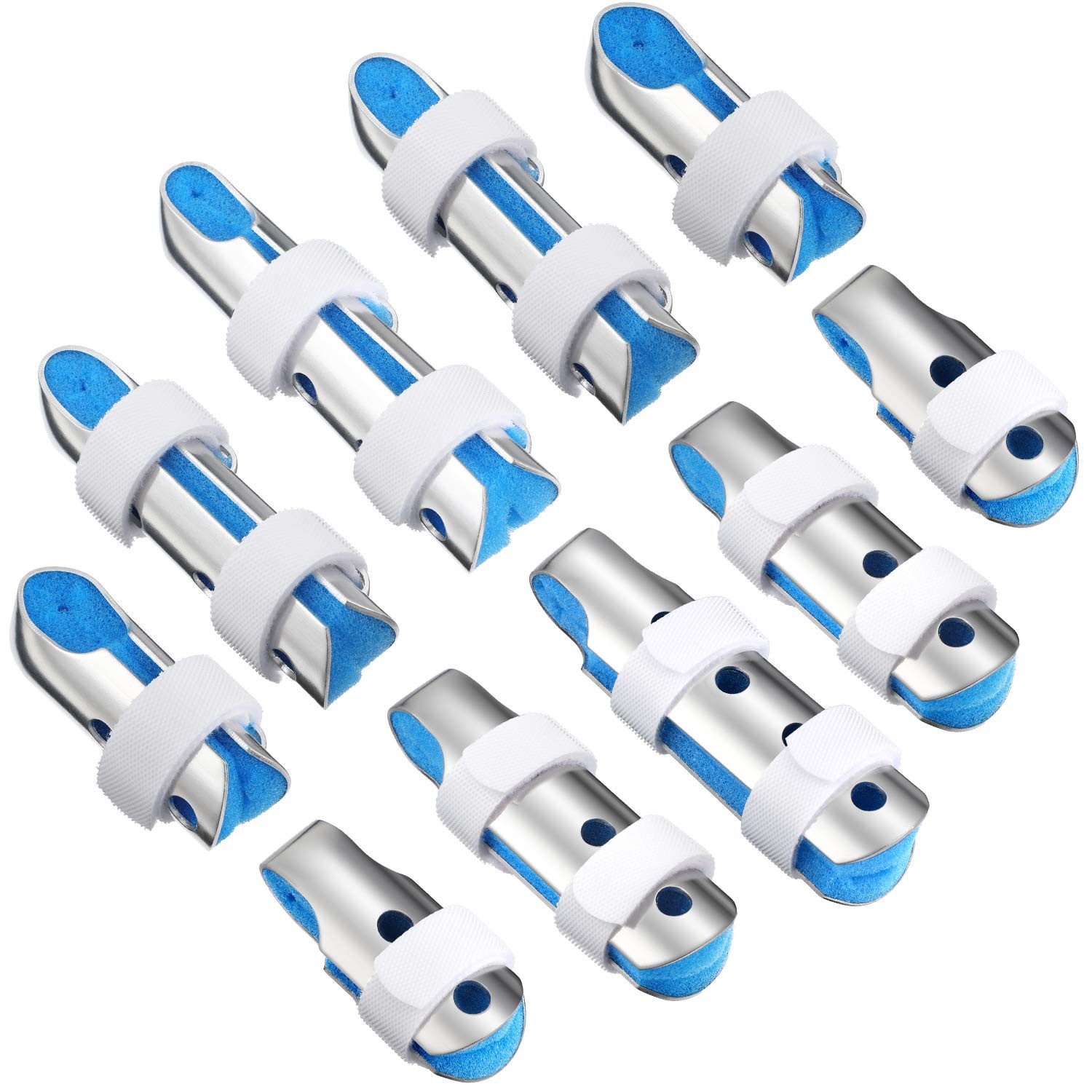 BBTO 10 Pieces Finger Splints Metal Padded Support 10 Piece Assortment, Blue
