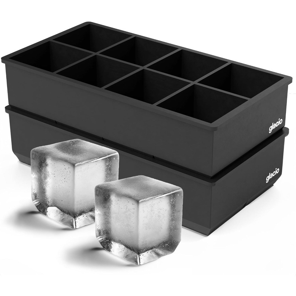Ice Cube Molds – 2-Pack Silicone Trays for 8 Large Square Cubes – Slow-Melt