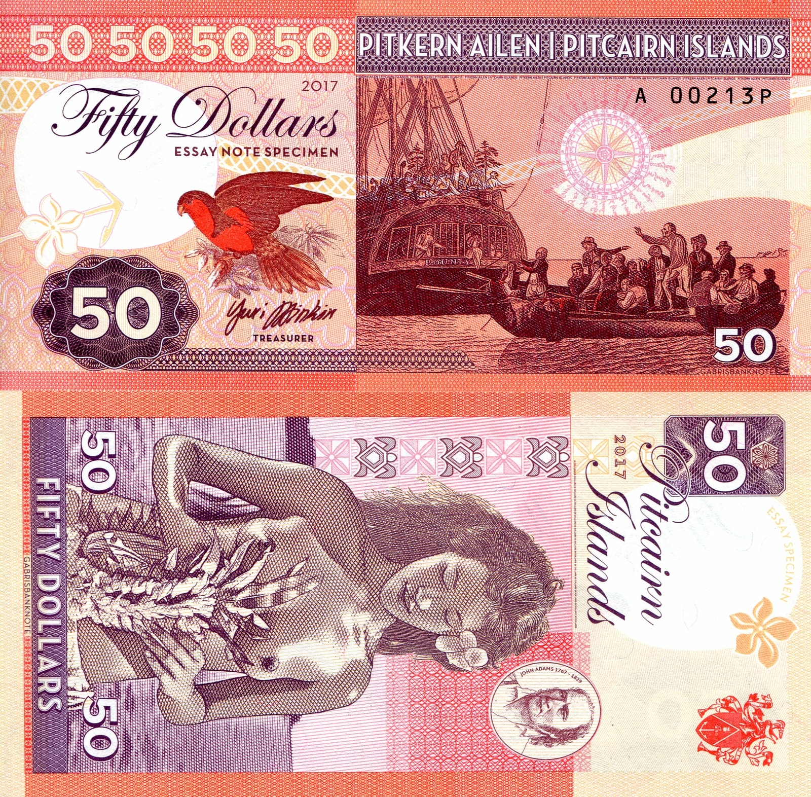 SCARCE PITCAIRN ISLANDS $50 FANTASY ART NOTE BY GABRIS - BOUNTY, LOVELY NATIVE!