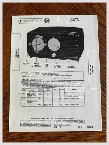 1952 Esquire Radio Model 511 Photofact Photograph Schematic & Repair Guide