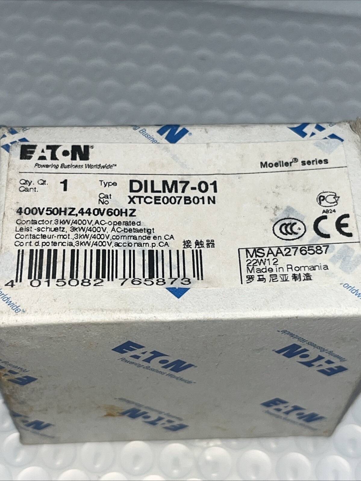Eaton XTCE007B01N Contactor DILM7-01 3kw 400v AC-operated New