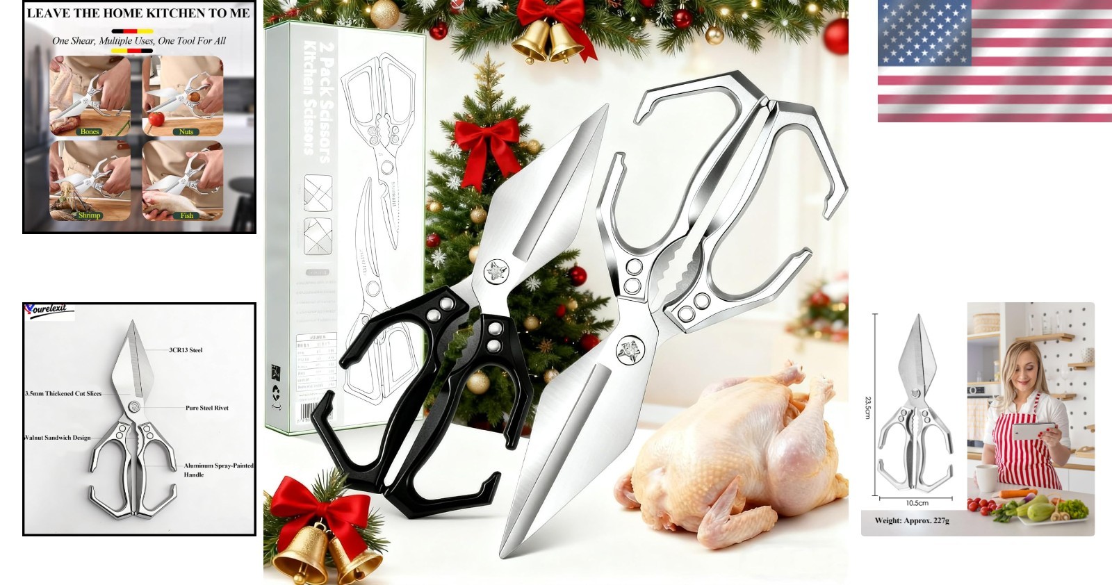 Heavy Duty Kitchen Shears for Bone Cutting, 2 Pack Ultra Sharp Poultry Scissors,